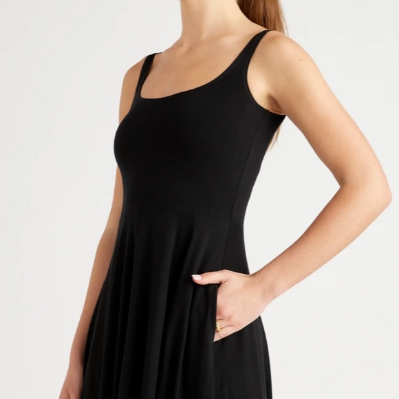 Black Quince Jersey Fit & Flare Dress Sz Large - Picture 2 of 9